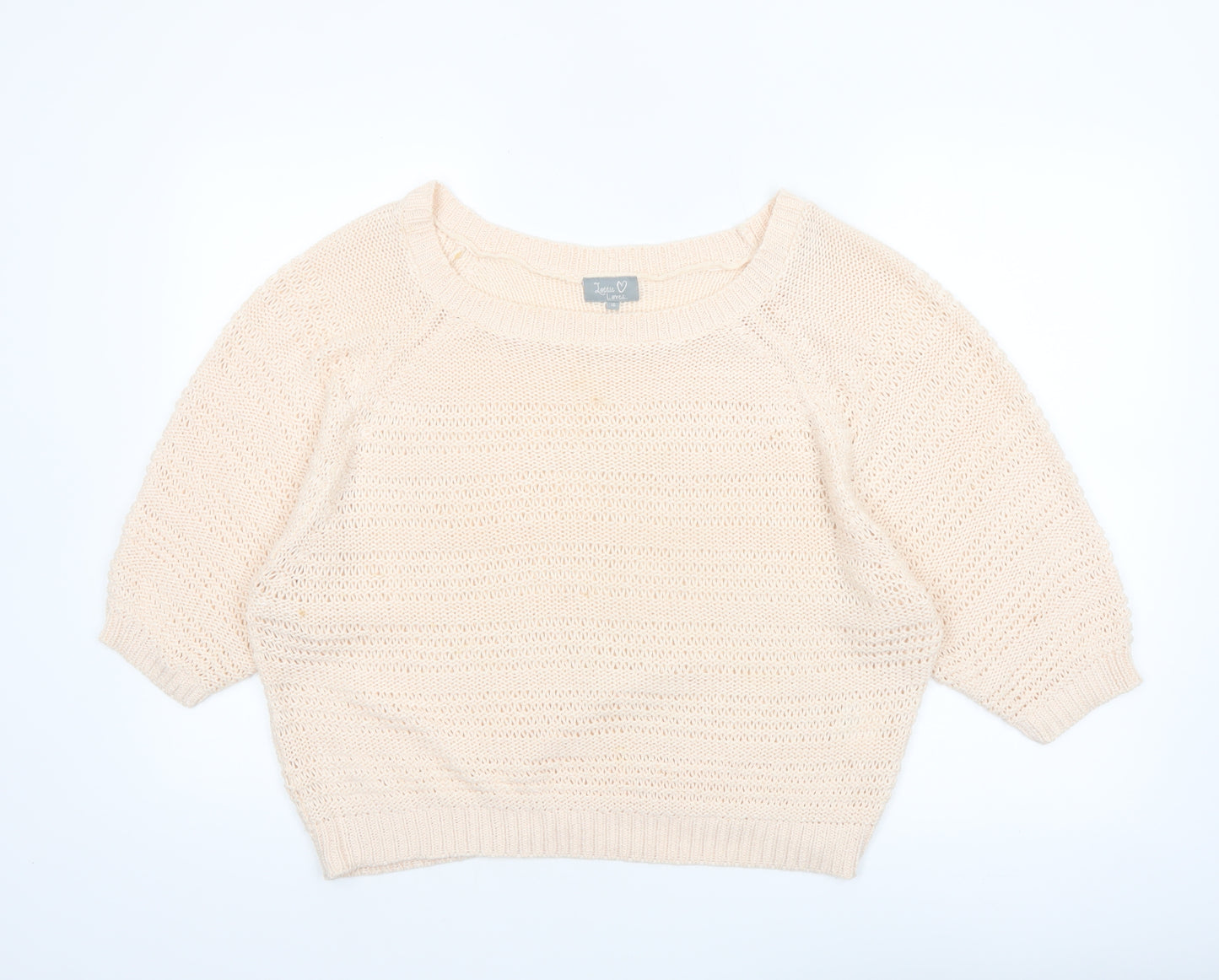 Lottie Loves Womens Beige Open-Knit Short Sleeve Jumper Size 16