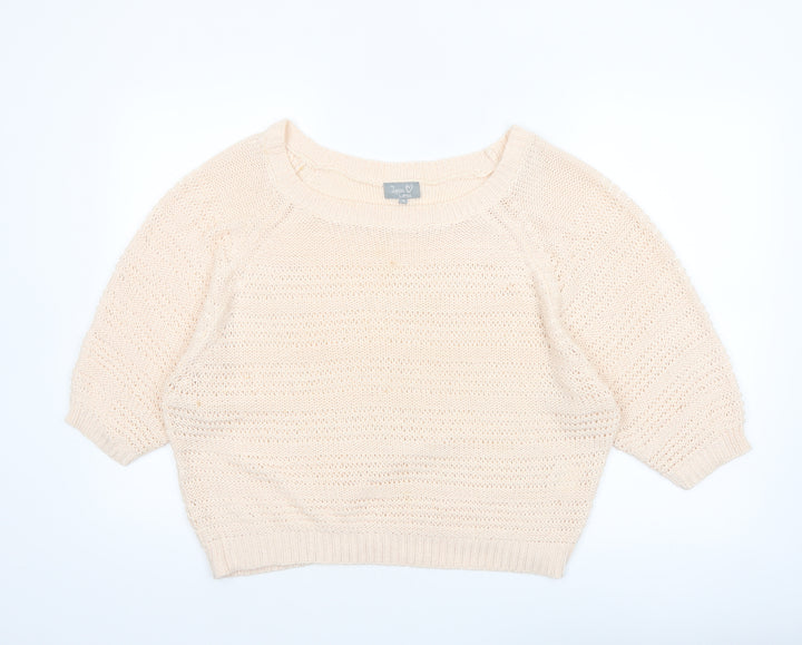 Lottie Loves Womens Beige Open-Knit Short Sleeve Jumper Size 16
