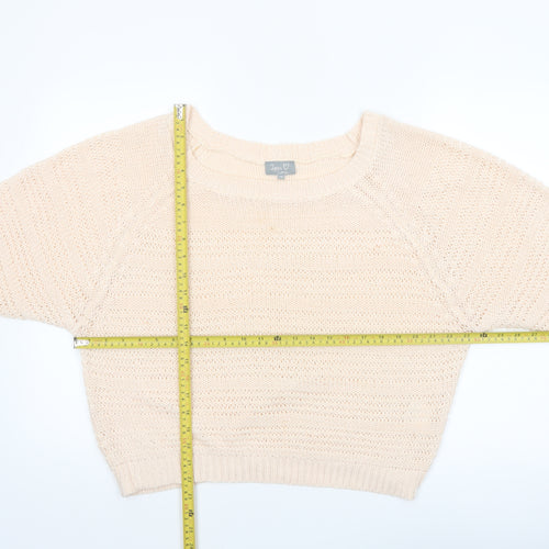 Lottie Loves Womens Beige Open-Knit Short Sleeve Jumper Size 16