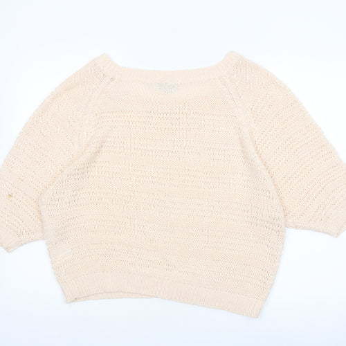 Lottie Loves Womens Beige Open-Knit Short Sleeve Jumper Size 16
