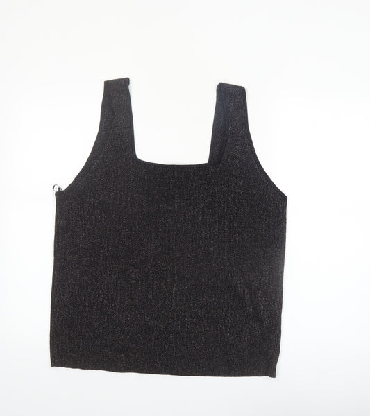 Tu Women’s Black Glittery Camisole Tank Top Size 24 Plus Stretch Knit