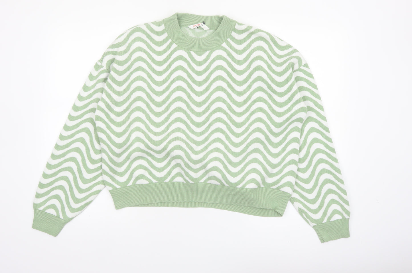 John Lewis Women Green Wave Knit Cotton Jumper Size M