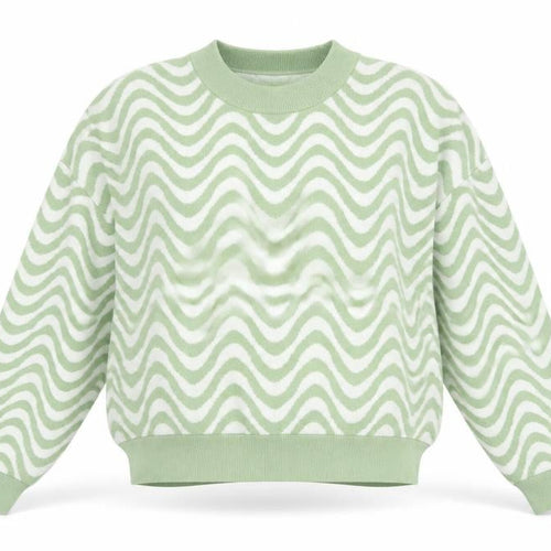 John Lewis Women Green Wave Knit Cotton Jumper Size M