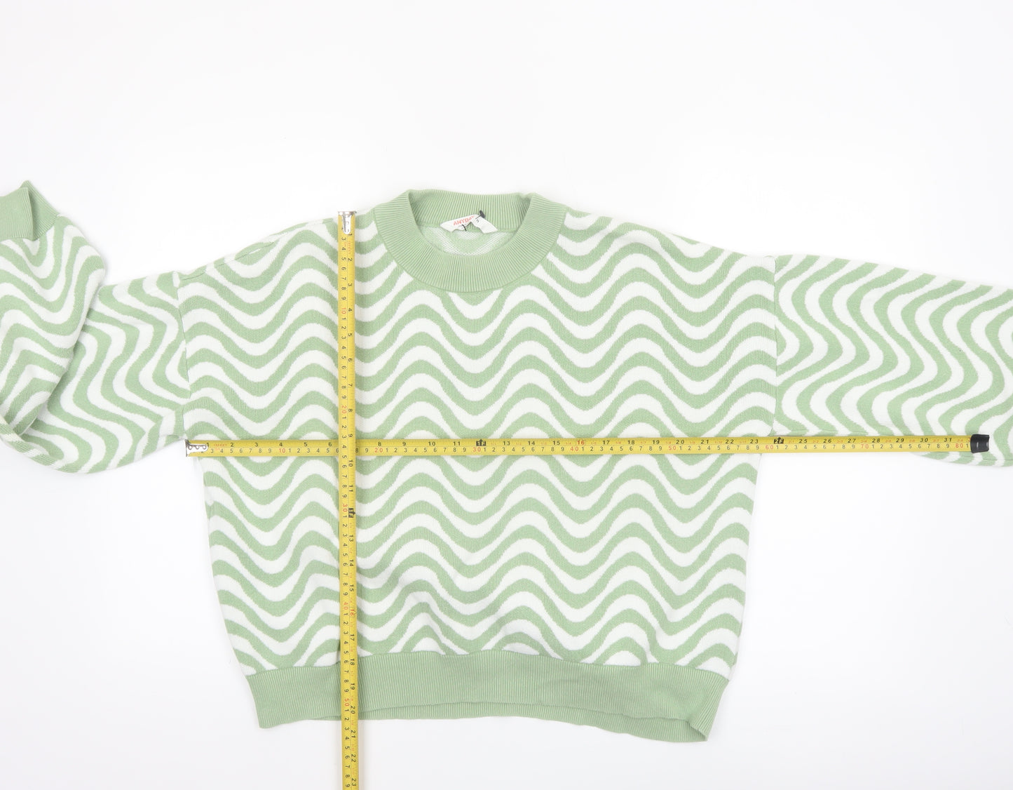 John Lewis Women Green Wave Knit Cotton Jumper Size M