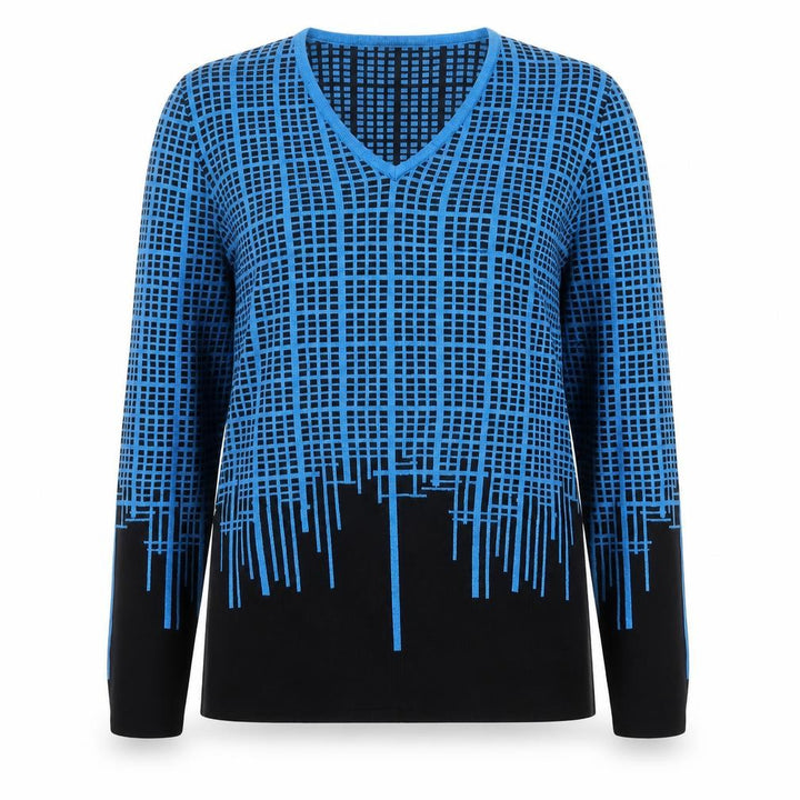Marble Womens Blue Geometric V-Neck Long Sleeve Cotton Jumper XS