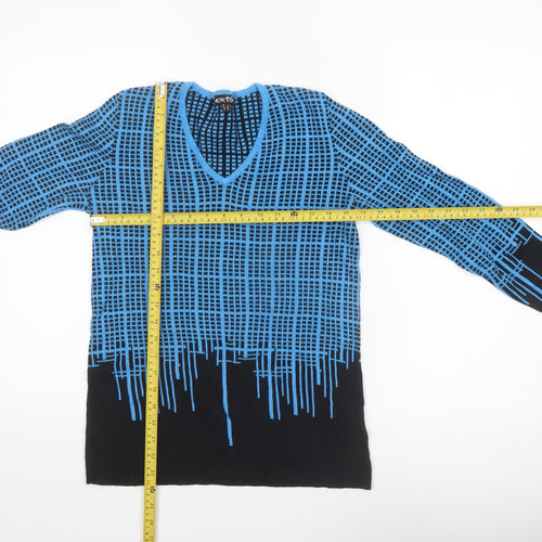 Marble Womens Blue Geometric V-Neck Long Sleeve Cotton Jumper XS