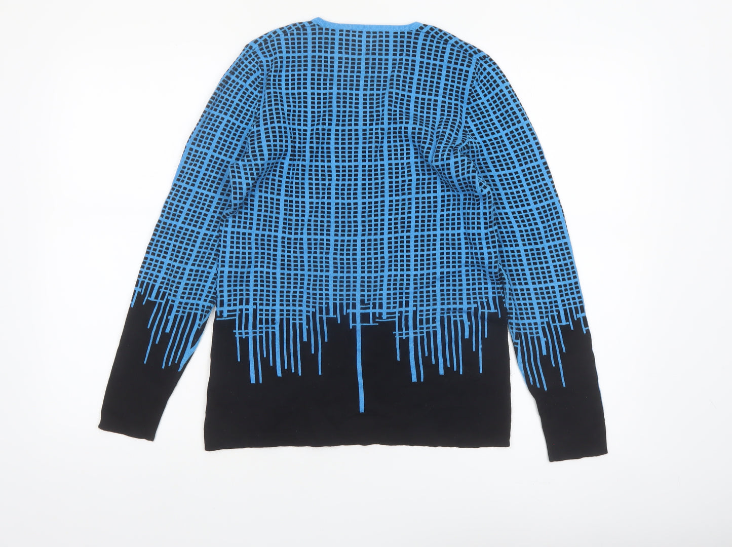 Marble Womens Blue Geometric V-Neck Long Sleeve Cotton Jumper XS