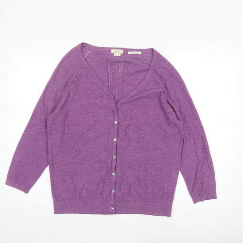 Fat Face Women Purple UK 14 Cotton V-Neck Cardigan