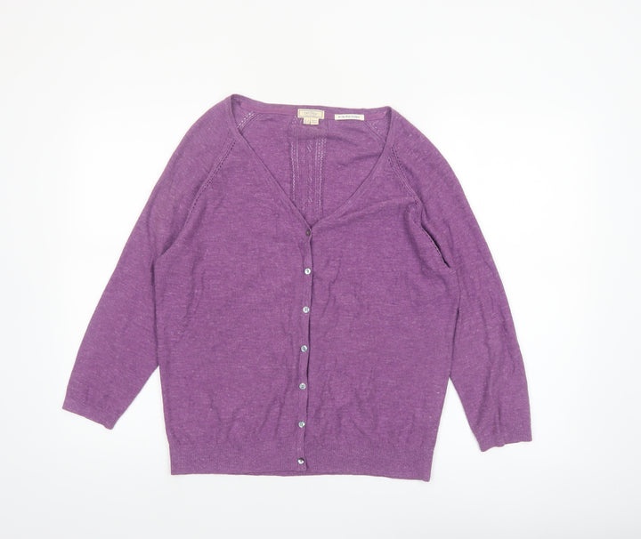 Fat Face Women Purple UK 14 Cotton V-Neck Cardigan