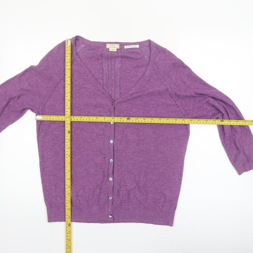 Fat Face Women Purple UK 14 Cotton V-Neck Cardigan