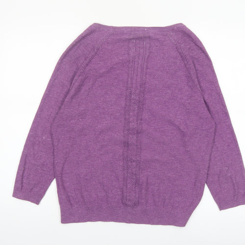 Fat Face Women Purple UK 14 Cotton V-Neck Cardigan