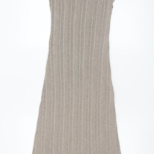 River Island Women’s Beige Ribbed Knit Midi Slip Dress Size 14