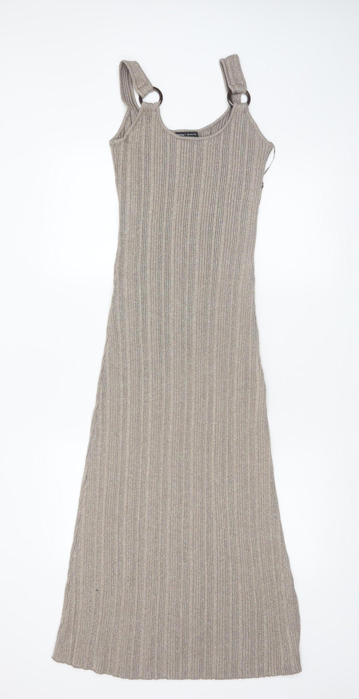 River Island Women’s Beige Ribbed Knit Midi Slip Dress Size 14