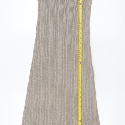 River Island Women’s Beige Ribbed Knit Midi Slip Dress Size 14