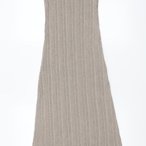 River Island Women’s Beige Ribbed Knit Midi Slip Dress Size 14