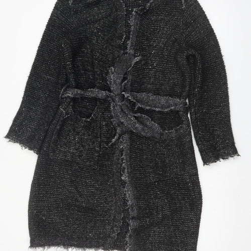 Zara Women Black Belted Knit Cardigan Size 10 Long Sleeve