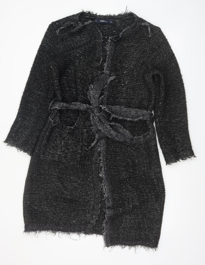 Zara Women Black Belted Knit Cardigan Size 10 Long Sleeve