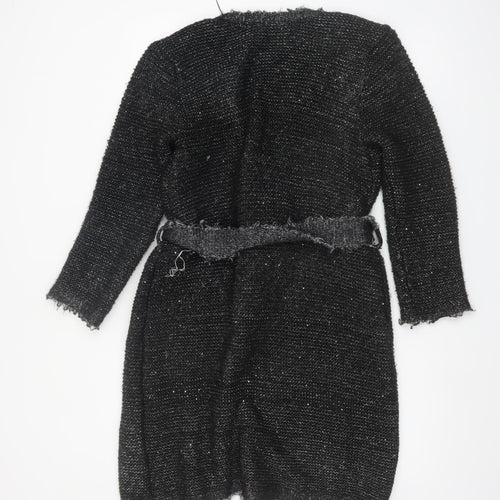 Zara Women Black Belted Knit Cardigan Size 10 Long Sleeve