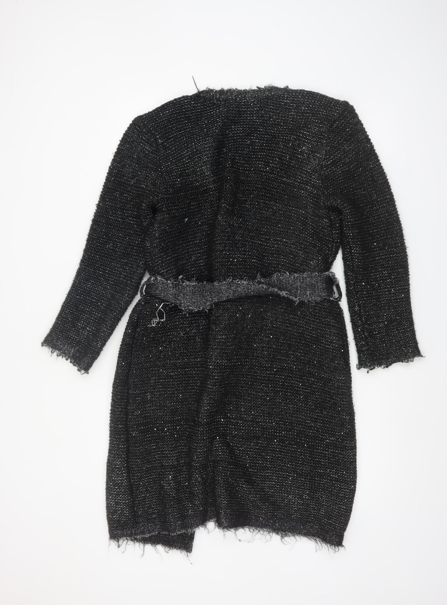 Zara Women Black Belted Knit Cardigan Size 10 Long Sleeve