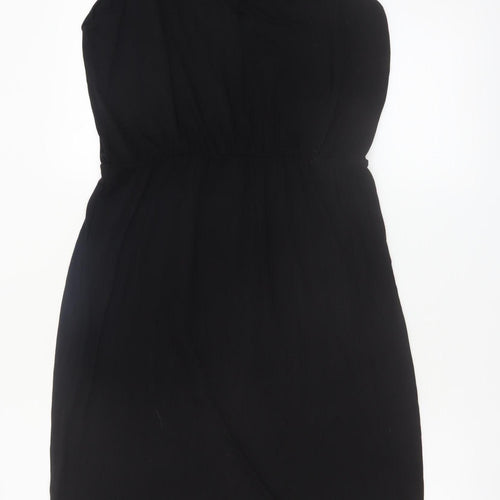 Oasis Women Black Sleeveless Shift Dress M Keyhole Neck Classic