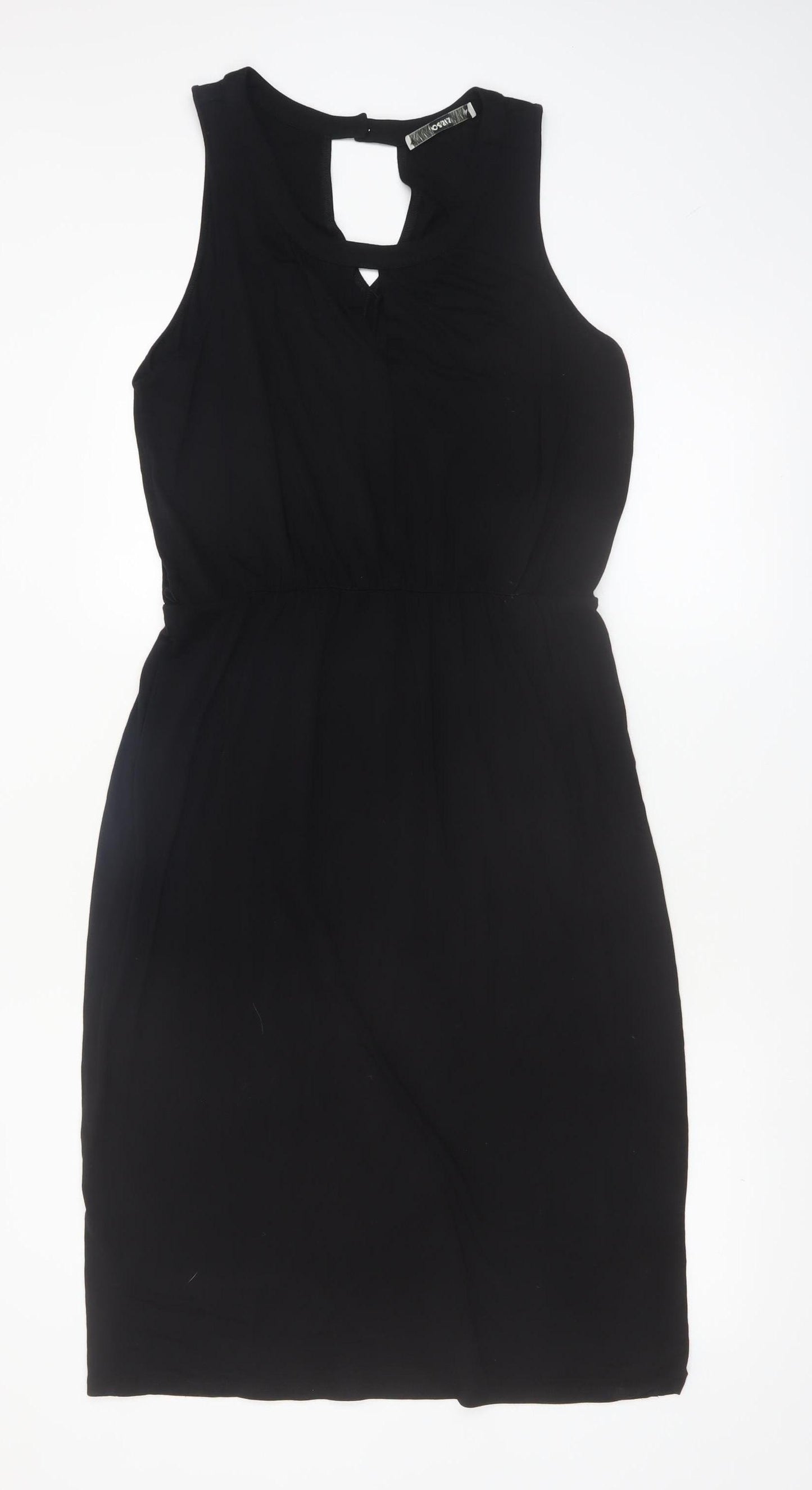 Oasis Women Black Sleeveless Shift Dress M Keyhole Neck Classic