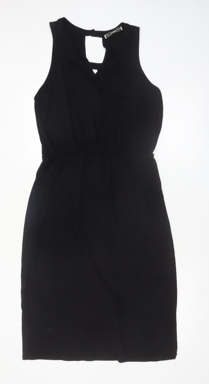 Oasis Women Black Sleeveless Shift Dress M Keyhole Neck Classic