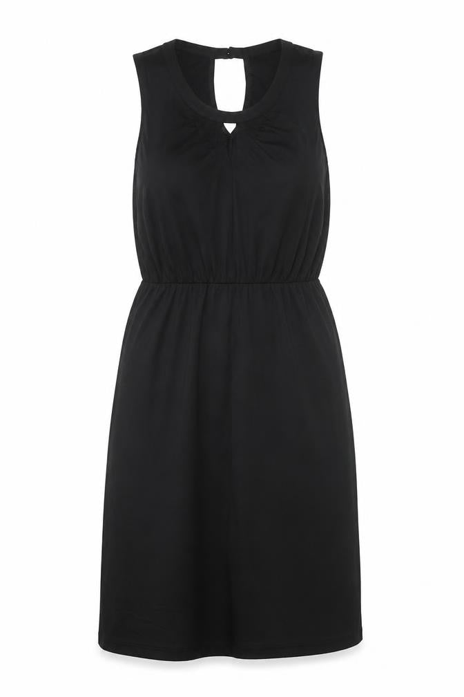 Oasis Women Black Sleeveless Shift Dress M Keyhole Neck Classic