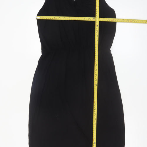 Oasis Women Black Sleeveless Shift Dress M Keyhole Neck Classic