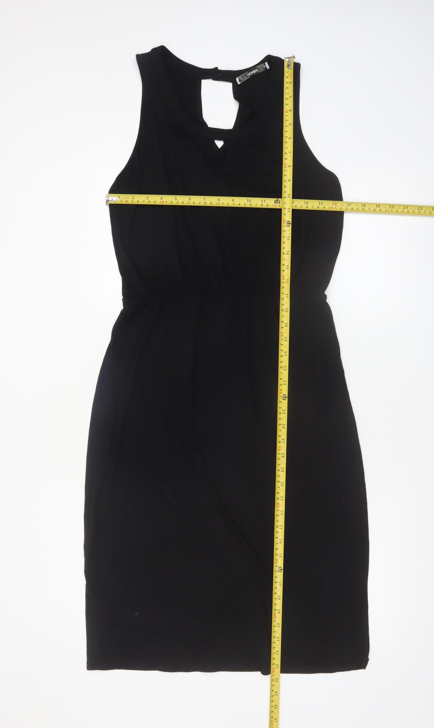 Oasis Women Black Sleeveless Shift Dress M Keyhole Neck Classic