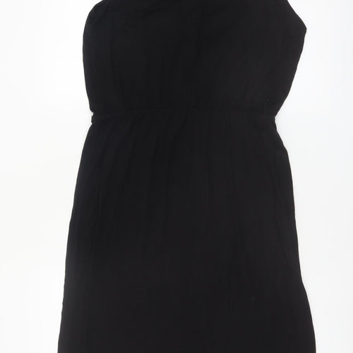 Oasis Women Black Sleeveless Shift Dress M Keyhole Neck Classic