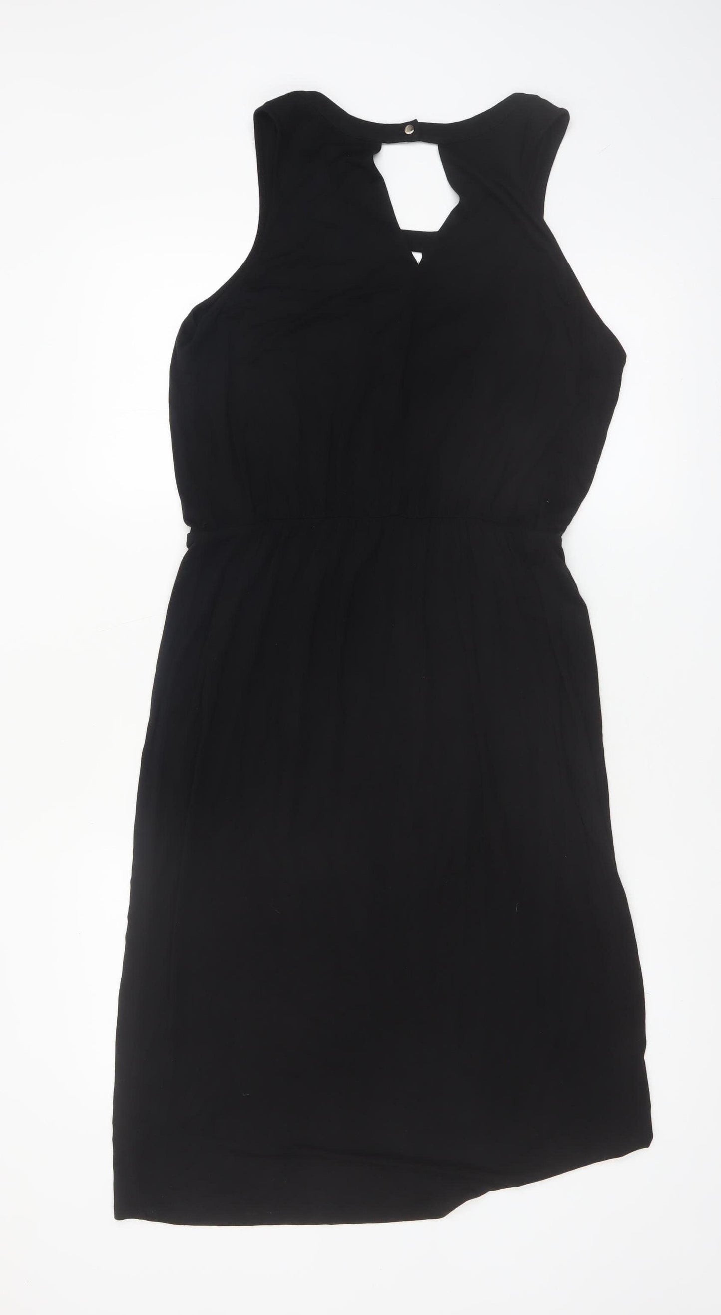 Oasis Women Black Sleeveless Shift Dress M Keyhole Neck Classic