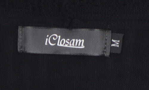 iClosam Women's Black Medium Open-Knit Long Sleeve Cardigan