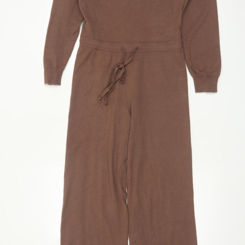 In The Style Women’s Brown Knit Petite Jumpsuit Size 10 Long Sleeve