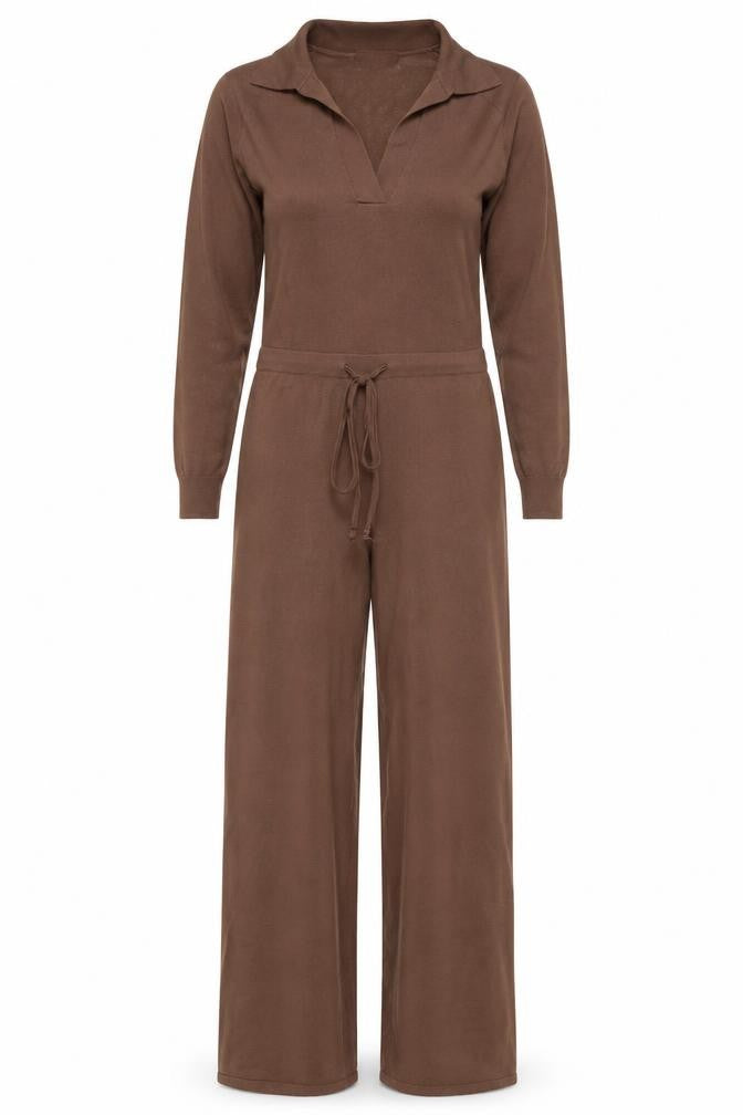 In The Style Women’s Brown Knit Petite Jumpsuit Size 10 Long Sleeve
