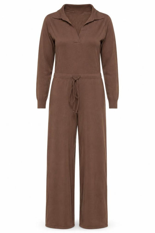 In The Style Women’s Brown Knit Petite Jumpsuit Size 10 Long Sleeve