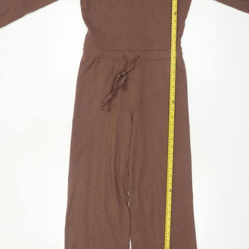 In The Style Women’s Brown Knit Petite Jumpsuit Size 10 Long Sleeve
