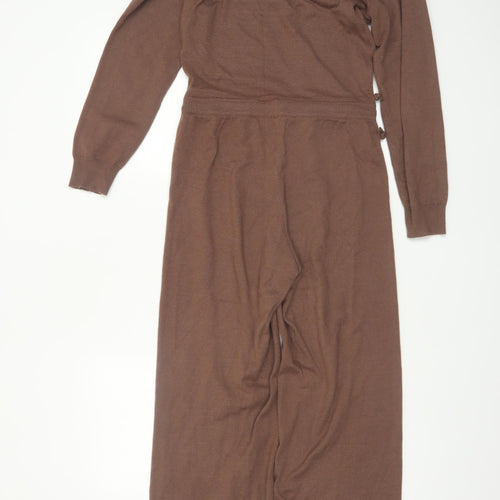 In The Style Women’s Brown Knit Petite Jumpsuit Size 10 Long Sleeve