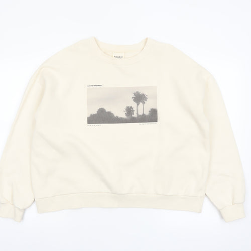 Pull&Bear Women Beige Graphic Print Pullover Sweatshirt Size S
