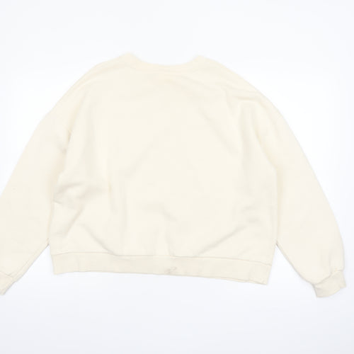 Pull&Bear Women Beige Graphic Print Pullover Sweatshirt Size S