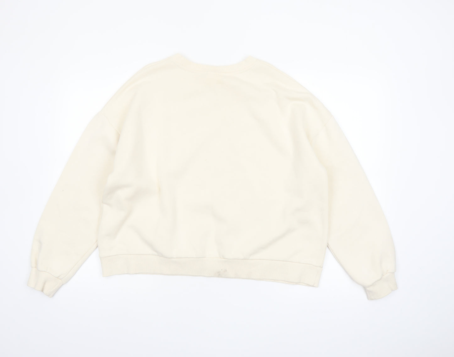 Pull&Bear Women Beige Graphic Print Pullover Sweatshirt Size S