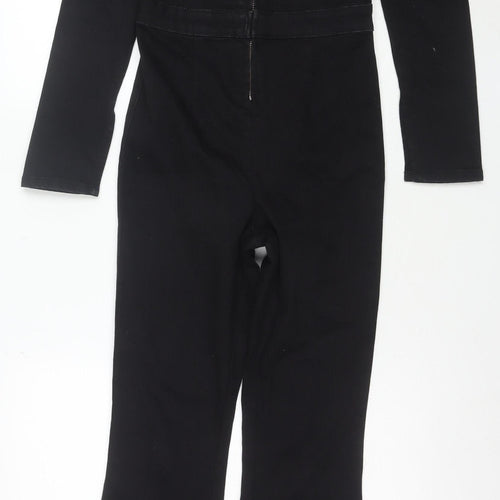 ASOS DESIGN Women's Black Cotton Blend Zip Front Long Sleeve Jumpsuit Size 4