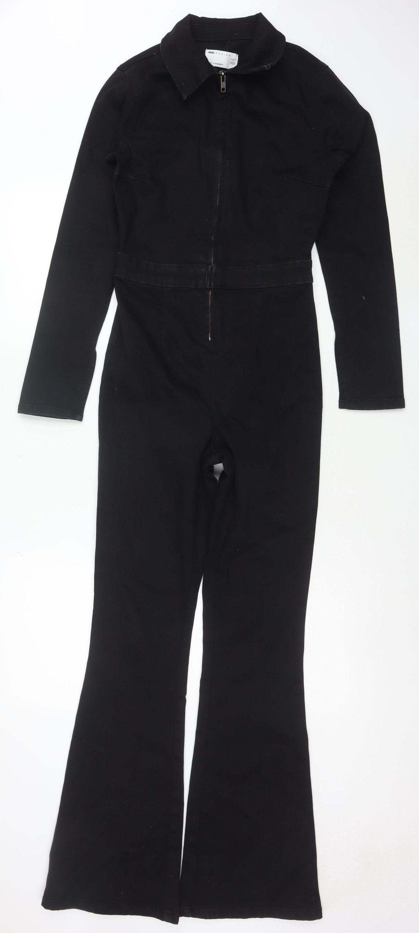ASOS DESIGN Women's Black Cotton Blend Zip Front Long Sleeve Jumpsuit Size 4