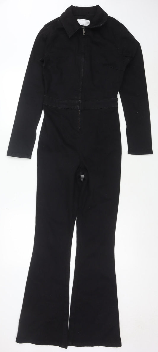 ASOS DESIGN Women's Black Cotton Blend Zip Front Long Sleeve Jumpsuit Size 4