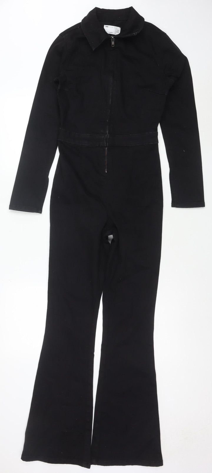 ASOS DESIGN Women's Black Cotton Blend Zip Front Long Sleeve Jumpsuit Size 4