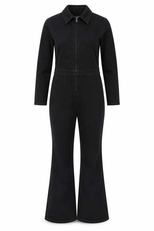 ASOS DESIGN Women's Black Cotton Blend Zip Front Long Sleeve Jumpsuit Size 4