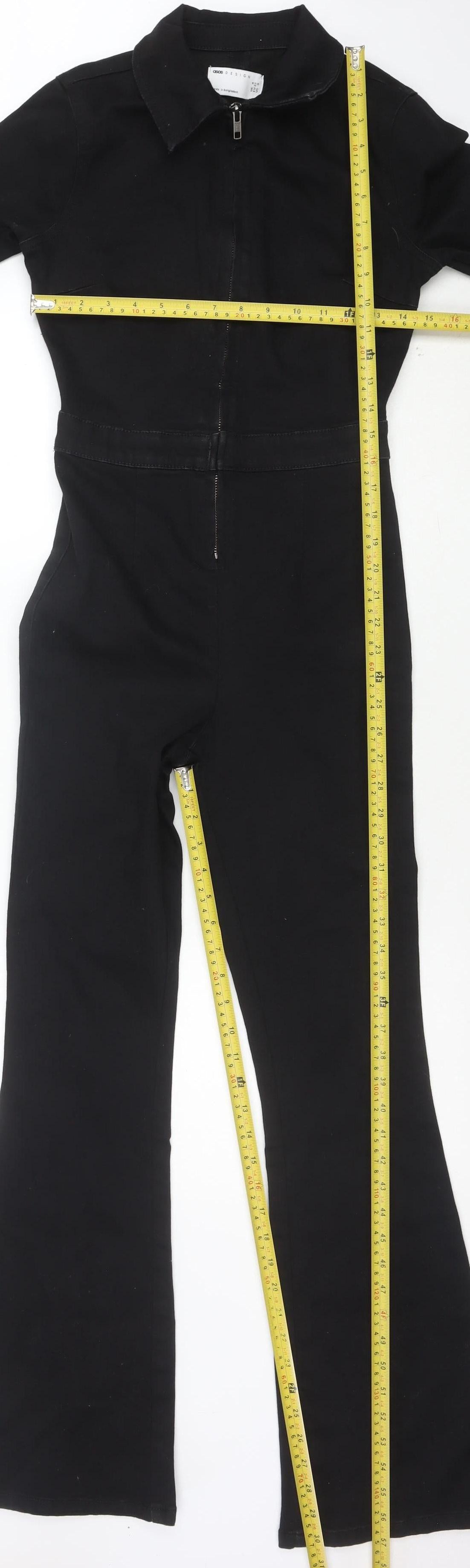ASOS DESIGN Women's Black Cotton Blend Zip Front Long Sleeve Jumpsuit Size 4