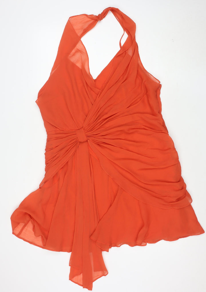 ASOS DESIGN Women’s Orange Asymmetric Chiffon Sleeveless Dress UK 18