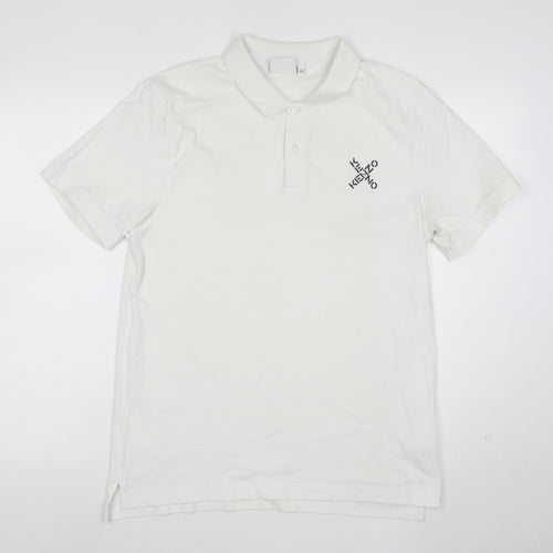 Kenzo Men's White Cotton Logo Polo Shirt Size M
