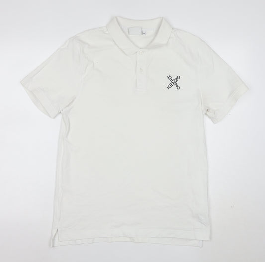 Kenzo Men's White Cotton Logo Polo Shirt Size M