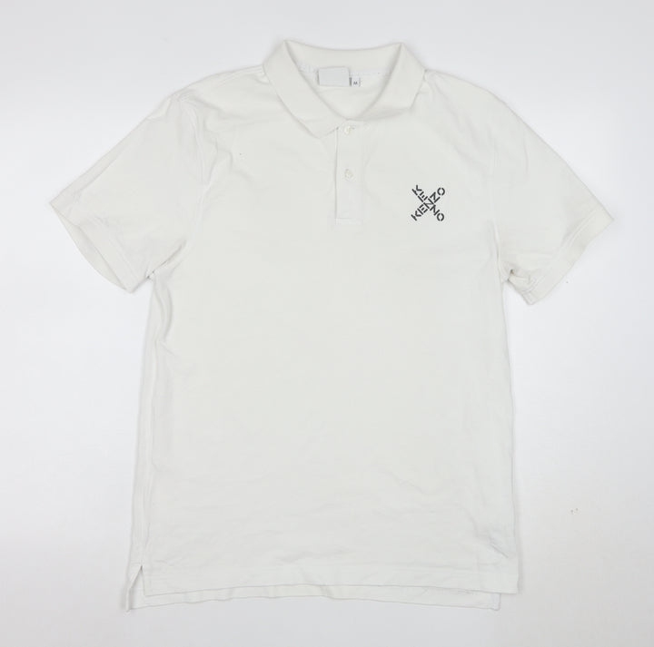 Kenzo Men's White Cotton Logo Polo Shirt Size M